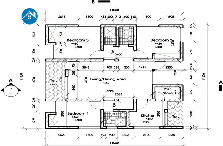 latest 3 bedroom flat plan